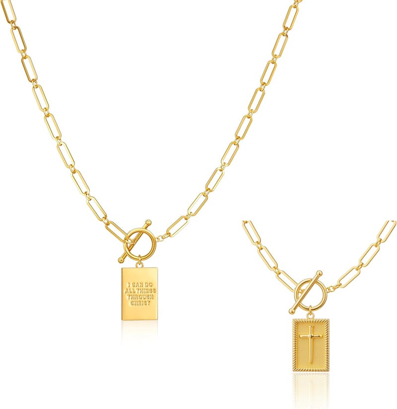 Robaice 14K Gold Plated and Silver Plated Cross Necklace for Women, Non-Tarnish Faith Jewelry with Toggle Clasp, Fashion Necklace Gifts for Women, Christian Faith, Communion, Birthday & Christmas - Image 1